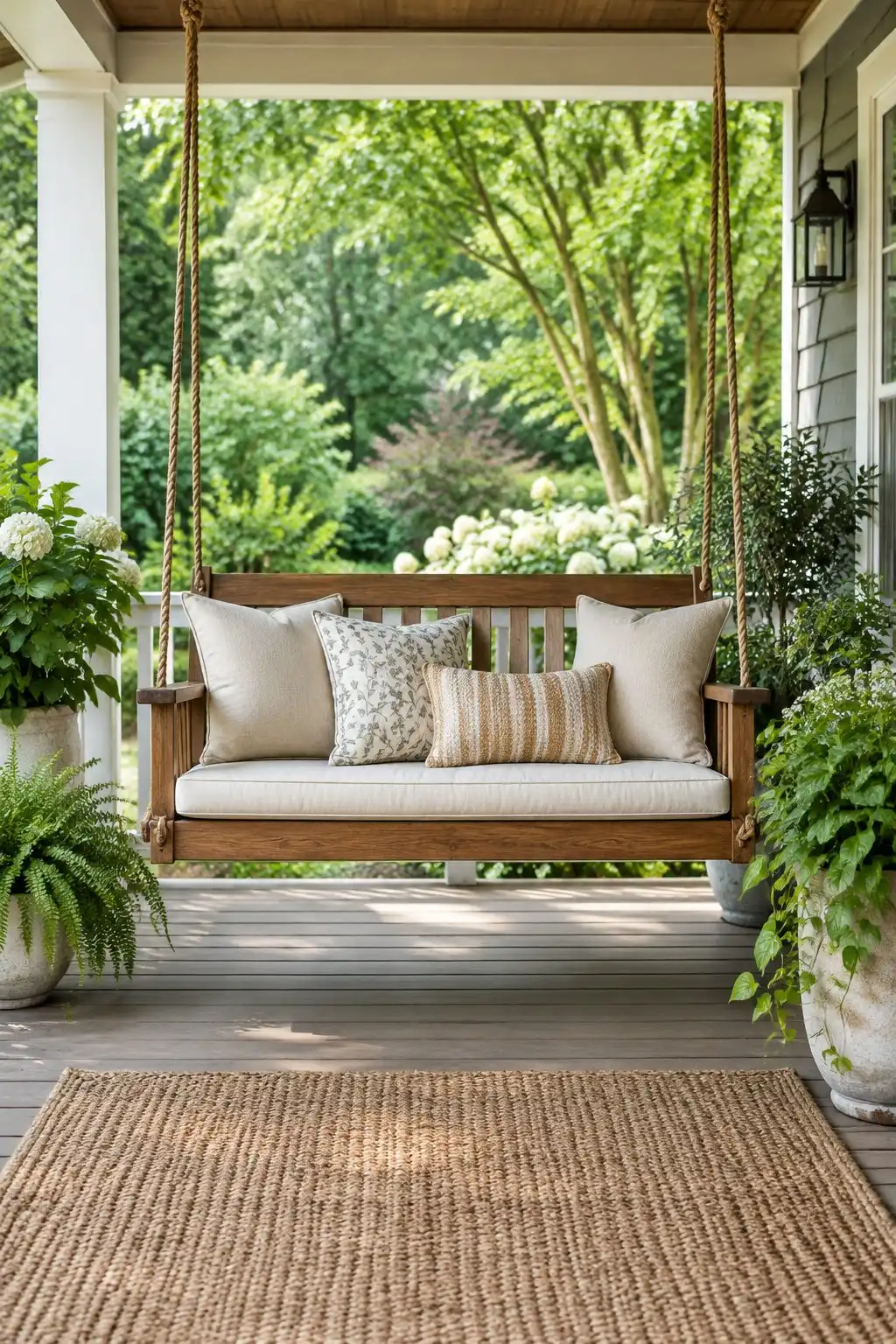 14 Simple Front Porch Ideas That Look Expensive on a Budget 5 Add a Timeless Porch Swing or Bench 1