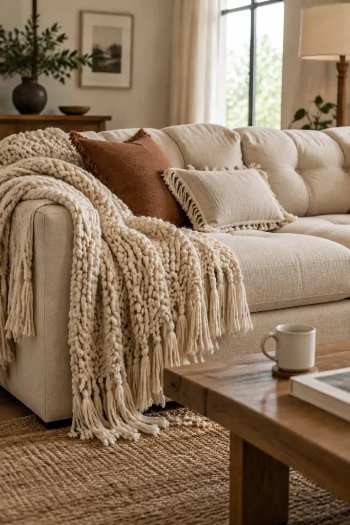 Fringed Throws and Tufted Sofas for Texture