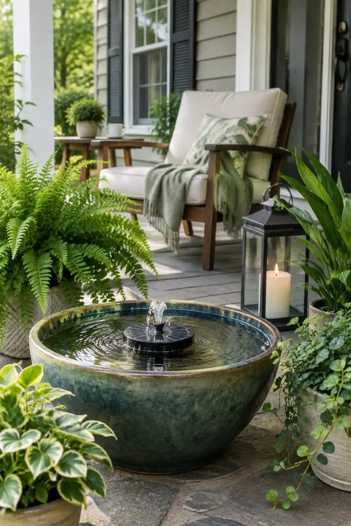 14 Simple Front Porch Ideas That Look Expensive on a Budget 11 Install a Budget Friendly Water Feature 1