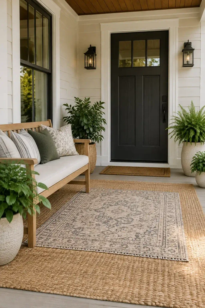14 Simple Front Porch Ideas That Look Expensive on a Budget 3 Layer Plush Outdoor Rugs 1