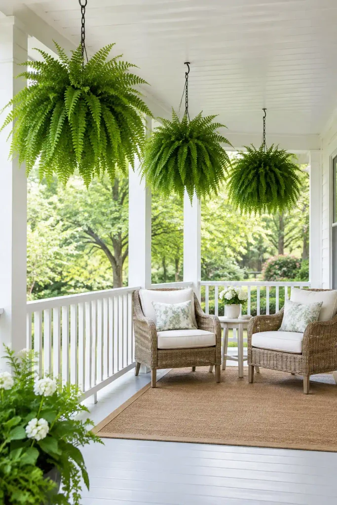 14 Simple Front Porch Ideas That Look Expensive on a Budget 12 Suspend Hanging Baskets Full of Greenery